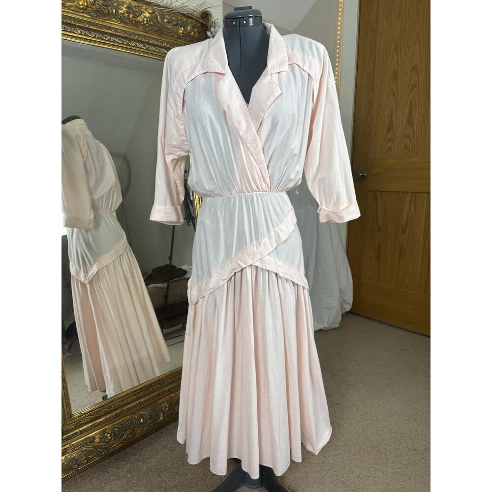Vintage 80s Pink Cotton Summer Costal Dress A-line Skirt